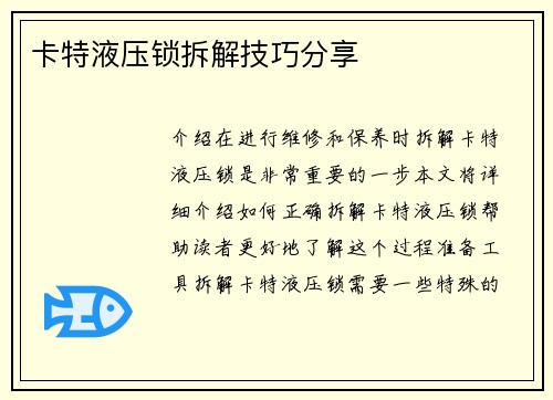 卡特液压锁拆解技巧分享
