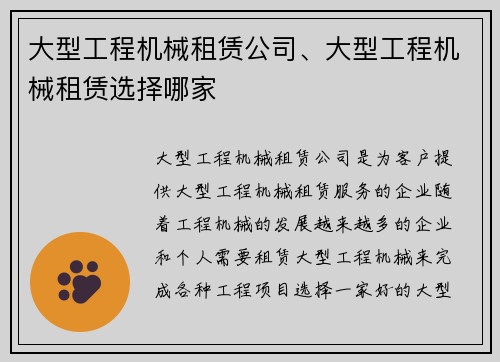 大型工程机械租赁公司、大型工程机械租赁选择哪家